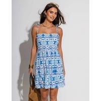 Pour Moi Mia Printed Frill Detail Shirred Beach Dress White Mix