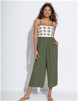 Crochet Bodice Cropped Leg Jumpsuit