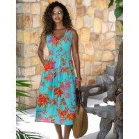 Pour Moi Darcie V Neck Shirred Midi Dress Aqua Mix