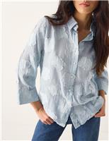 Monsoon Cotton Blend Jacquard Collared Shirt Blue