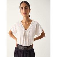 Monsoon Pure Cotton Embroidered Trim T-Shirt White