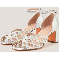 Monsoon Metallic Caged Toe Block Heel Sandals Silver