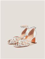 Metallic Caged Toe Block Heel Sandals