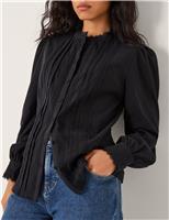 Pure Cotton Pintuck Lace Trim Shirt