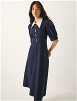 Jersey Collared Midi Waisted Dress