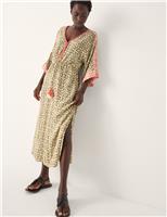 Printed V-Neck Midi Beach Dress