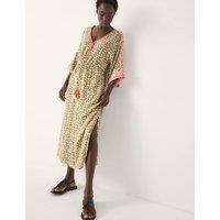 Monsoon Printed V-Neck Midi Beach Dress Khaki