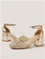 Monsoon Metallic Braided Block Heel Sandals Gold