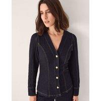 Monsoon Cotton Rich Denim Tailored V-Neck Shirt Indigo