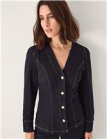 Cotton Rich Denim Tailored V-Neck Shirt