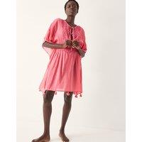 Monsoon Pure Cotton Embellished V-Neck Mini Kaftan Pink