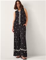 Embroidered Wide Leg Trousers