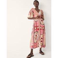 Monsoon Printed V-Neck Maxi Beach Dress Dark Pink
