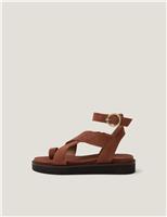 Monsoon Suede Ankle Strap Flatform Sandals Tan