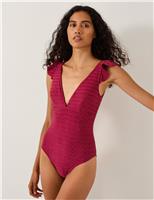 Monsoon Ribbed Plunge Swimsuit Burgundy