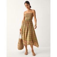 Monsoon Floral Shirred Bandeau Midi Dress Khaki