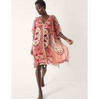 Monsoon Printed V-Neck Mini Beach Dress Dark Pink