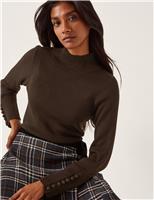 Ribbed High Neck Button Detail Jumper