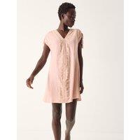 Monsoon Pure Cotton Embroidered V-Neck Mini Kaftan Pink