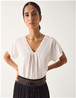 Pure Cotton Embroidered Trim T-Shirt