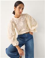 Cotton Rich Lace Insert Blouse