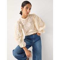 Monsoon Cotton Rich Lace Insert Blouse Ivory