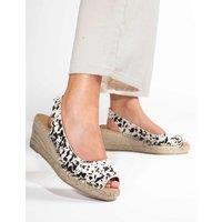 Jones Bootmaker Wide Fit Hair On Leather Wedge Espadrilles White/Black