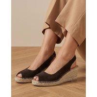 Jones Bootmaker Wide Fit Leather Wedge Espadrilles Chocolate