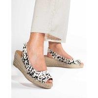 Jones Bootmaker Standard Fit Suede Wedge Open Toe Espadrilles White/Black