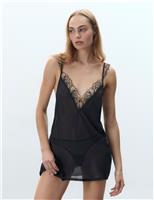 Bluebella Amarosa Chiffon Embroidery Short Chemise Black
