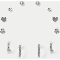 M&S 6 Pack Detail Stud Hoop Set Silver