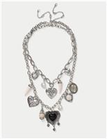 Heart Multi Row Charm Necklace