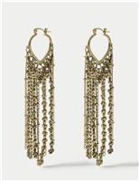 Beaded Fringe Drop Hoop Earrings