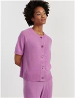 Wool Rich Crew Neck Cardigan with Cashmere