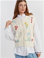 Floral Embroidered Button Through Vest Top