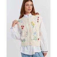 Chinti & Parker Floral Embroidered Button Through Vest Top Cream