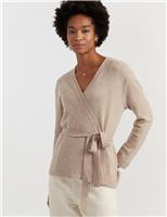 Wool Rich Wrap Relaxed Cardigan with Cashmere