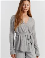 Wool Rich Wrap Relaxed Cardigan with Cashmere