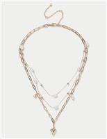 Multirow Pearl Heart Necklace