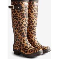 Hunter Leopard Print Block Heel Round Toe Knee High Boots Brown Mix