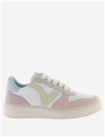 Victoria Leather Suede Panel Lace Up Trainers Pink
