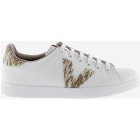 Victoria Leather Lace Up Glitter Side Detail Trainers Beige