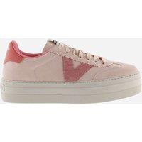 Victoria Suede Lace Up Side Detail Platform Trainers Pink