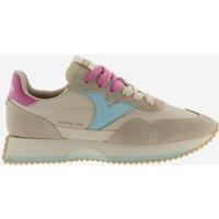 Victoria Leather Lace Up Side Detail Trainers Beige