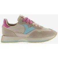 Victoria Leather Lace Up Side Detail Trainers Beige