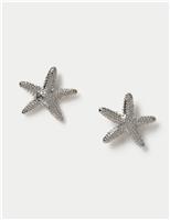 Rhodium Mini Starfish Stud Earrings