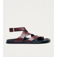 Alohas Leather Strappy Flat Slingback Sandals Burgundy