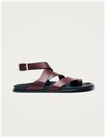 Alohas Leather Strappy Flat Slingback Sandals Burgundy
