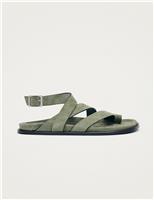 Alohas Tide Suede Strappy Flat Slingback Sandals Green