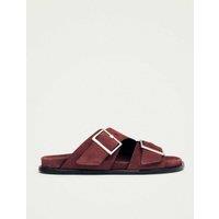 Alohas Suede Crossover Buckle Flat Sandals Burgundy